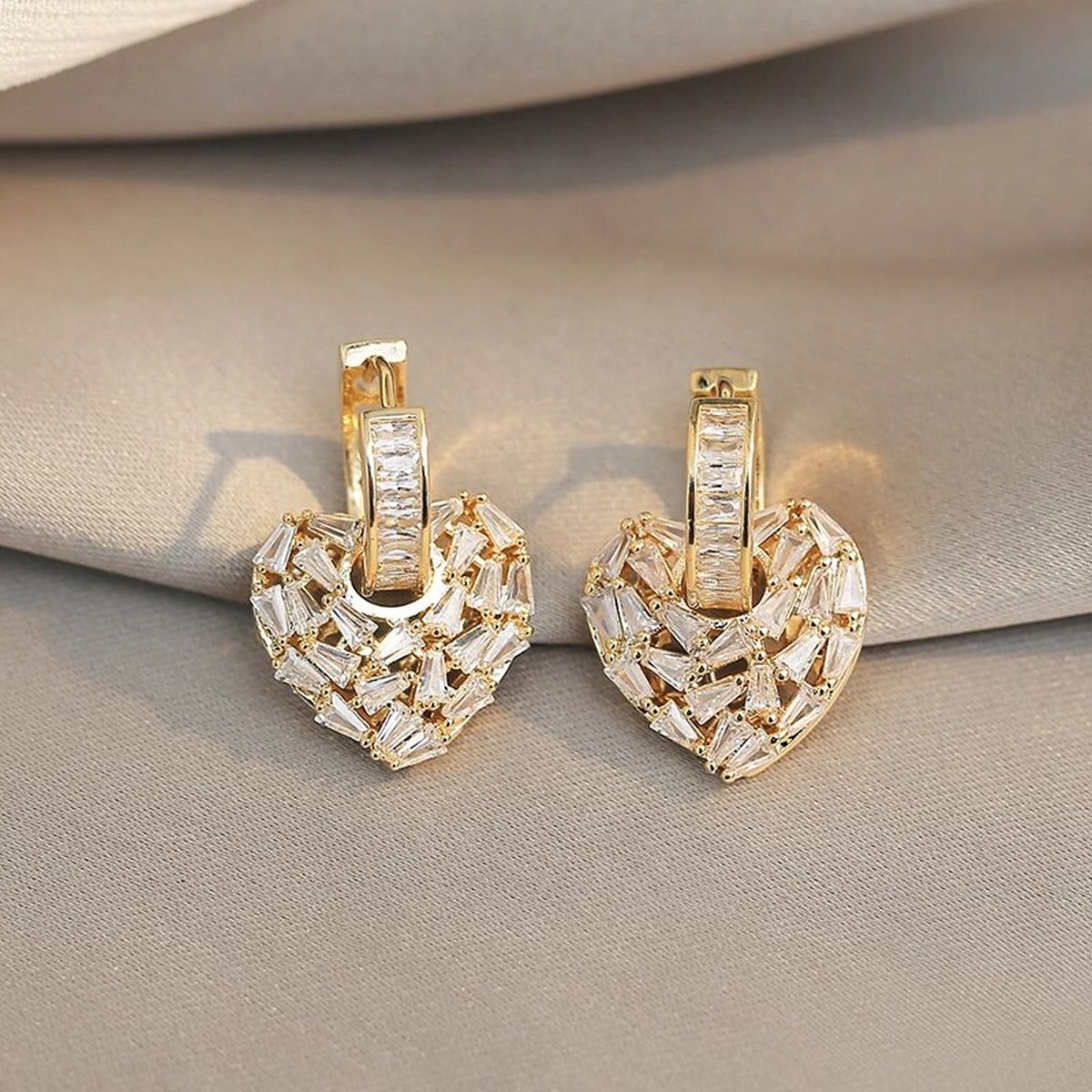 Love Heart Silver Baguette Cubic Zirconia Hoop Drop Earring Pair Bulk