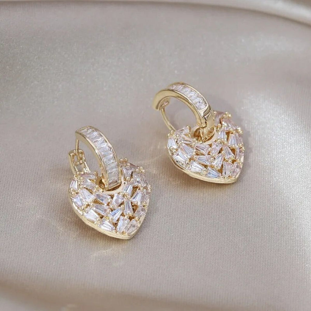 Love Heart Silver Baguette Cubic Zirconia Hoop Drop Earring Pair Bulk