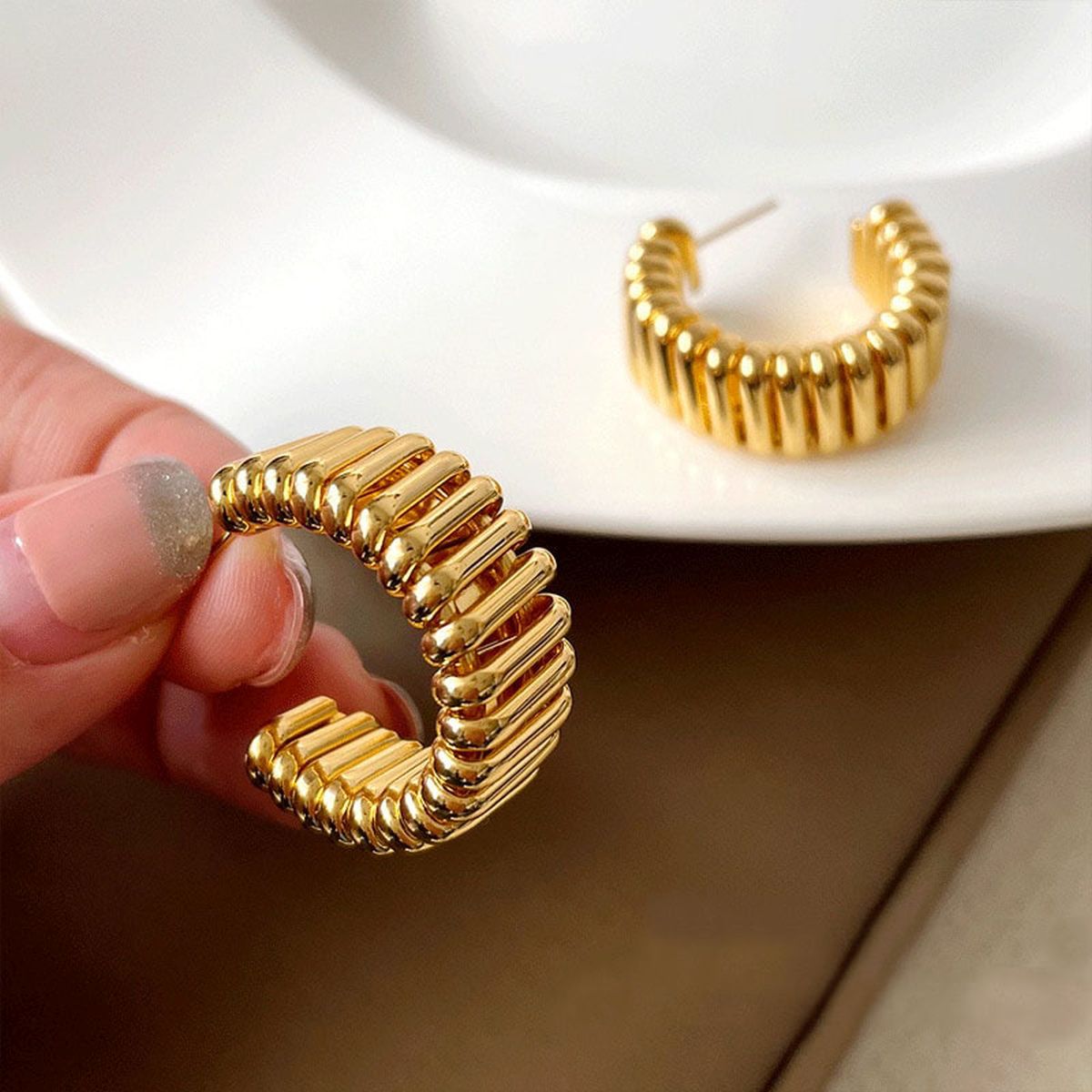 Geometric Mesh 18K Gold Copper Hoop Earring Pair For Women Bulk