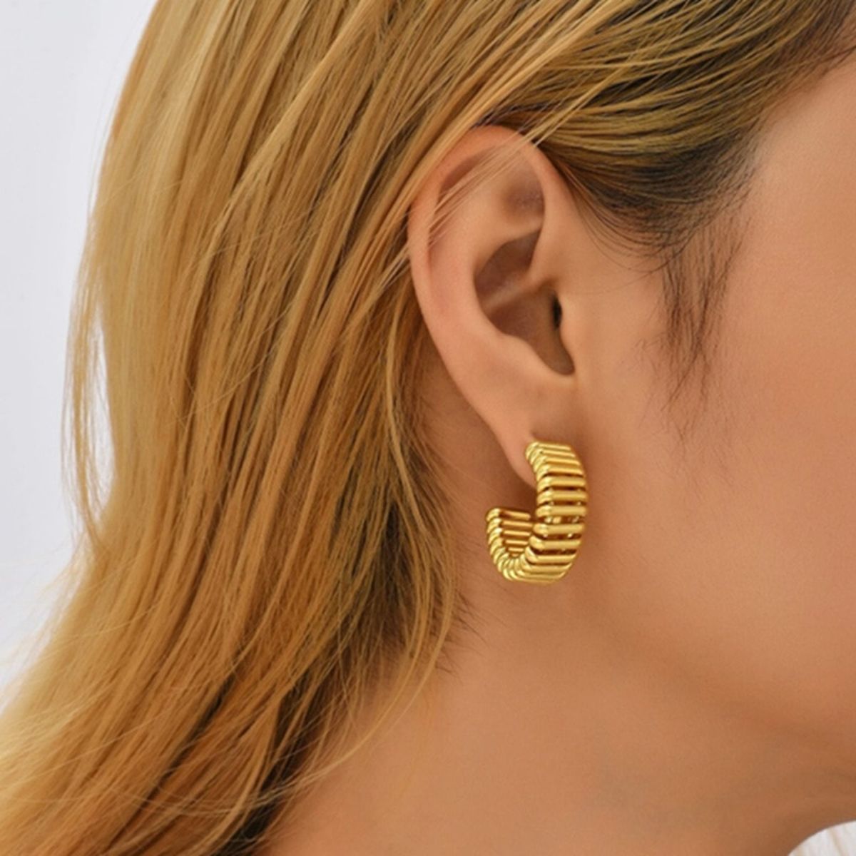 Geometric Mesh 18K Gold Copper Hoop Earring Pair For Women Bulk