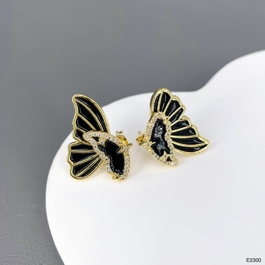 Dual Butterfly Black Gold CZ Enamel Anti Tarnish Ear Cuff Earring Bulk
