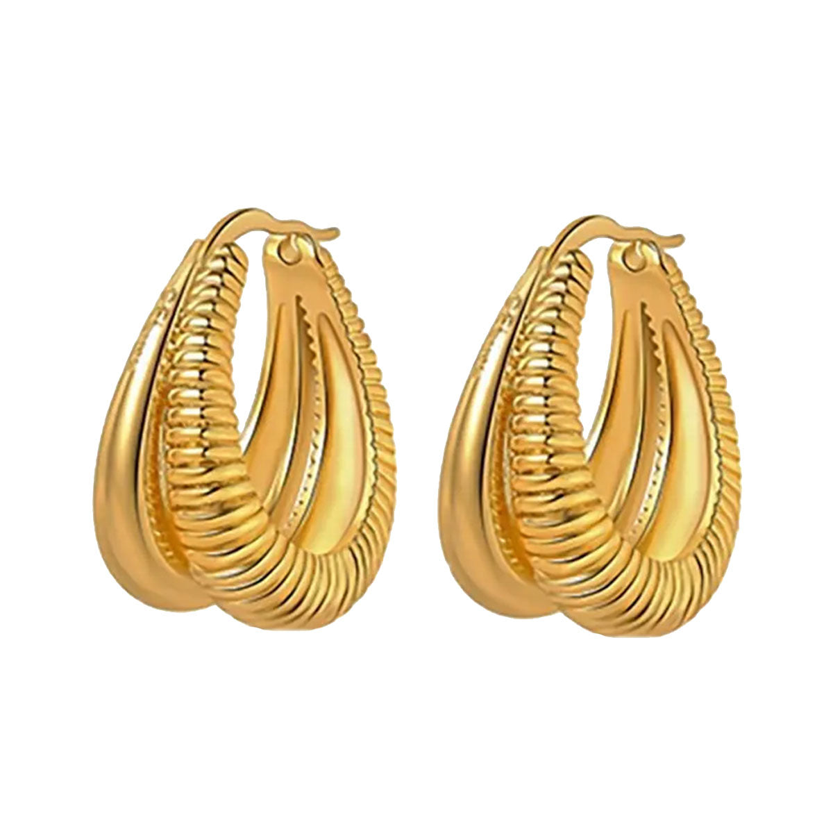 Double Hoop 18K Gold Anti Tarnish Copper Hoop Earring Pair Women Bulk