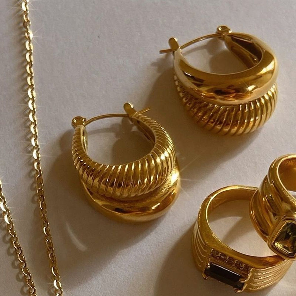 Double Hoop 18K Gold Anti Tarnish Copper Hoop Earring Pair Women Bulk