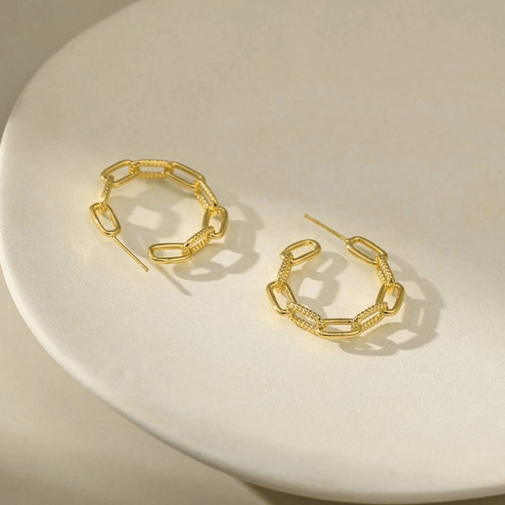 Stainless Steel Link Gold Hoop Earring Pair For Women Bulk