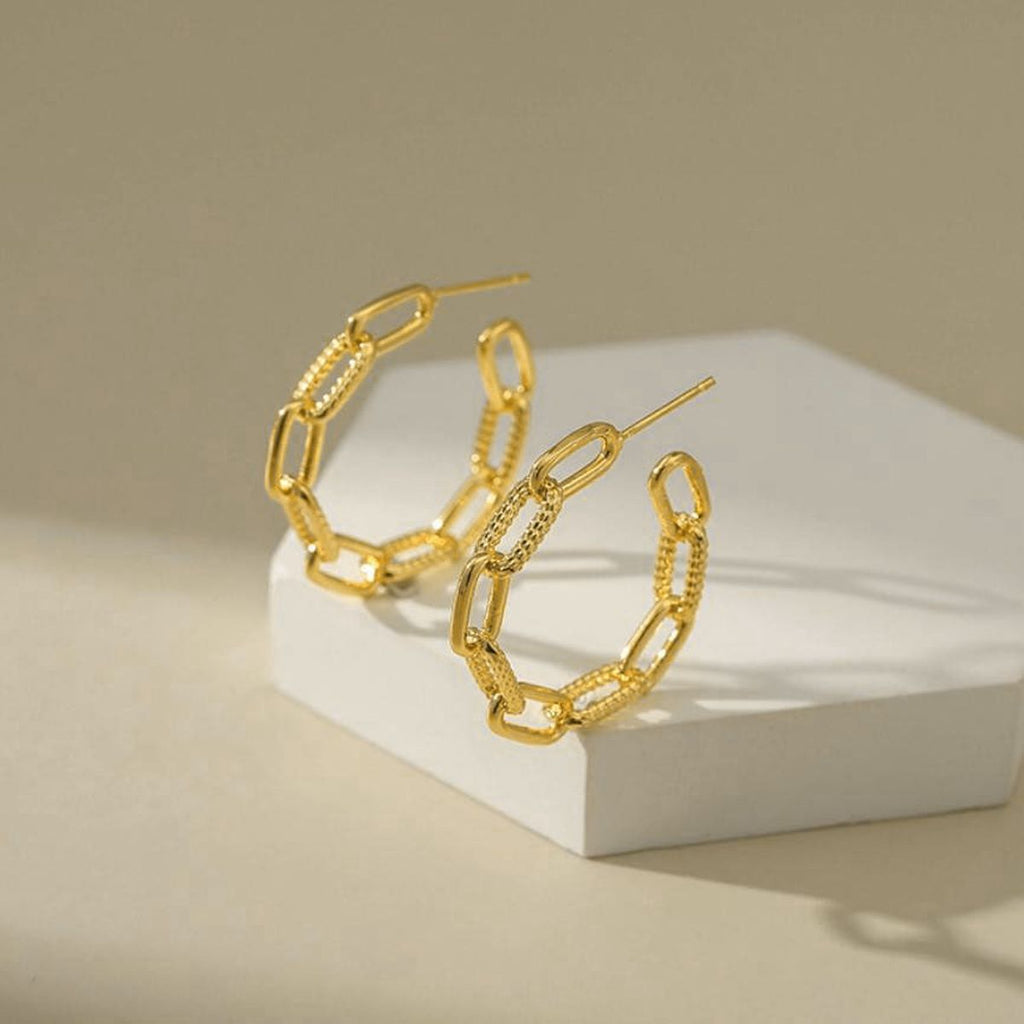 Stainless Steel Link Gold Hoop Earring Pair For Women Bulk