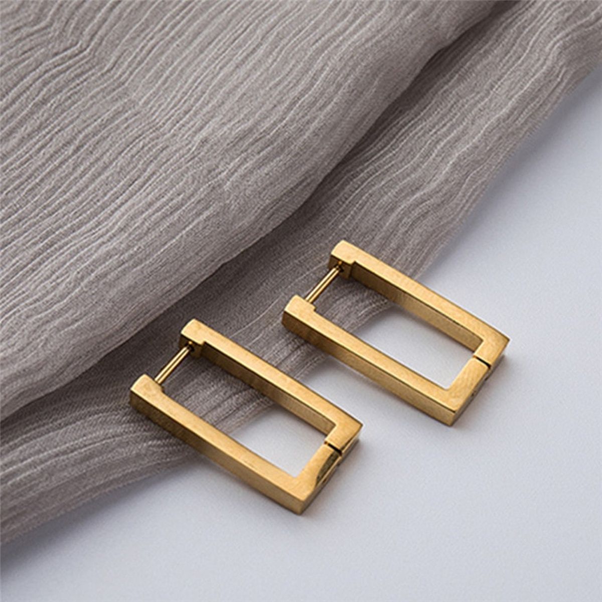 Rectangle Stainless Steel Anti Tarnish 18K Gold Hoop Earring Pair Bulk
