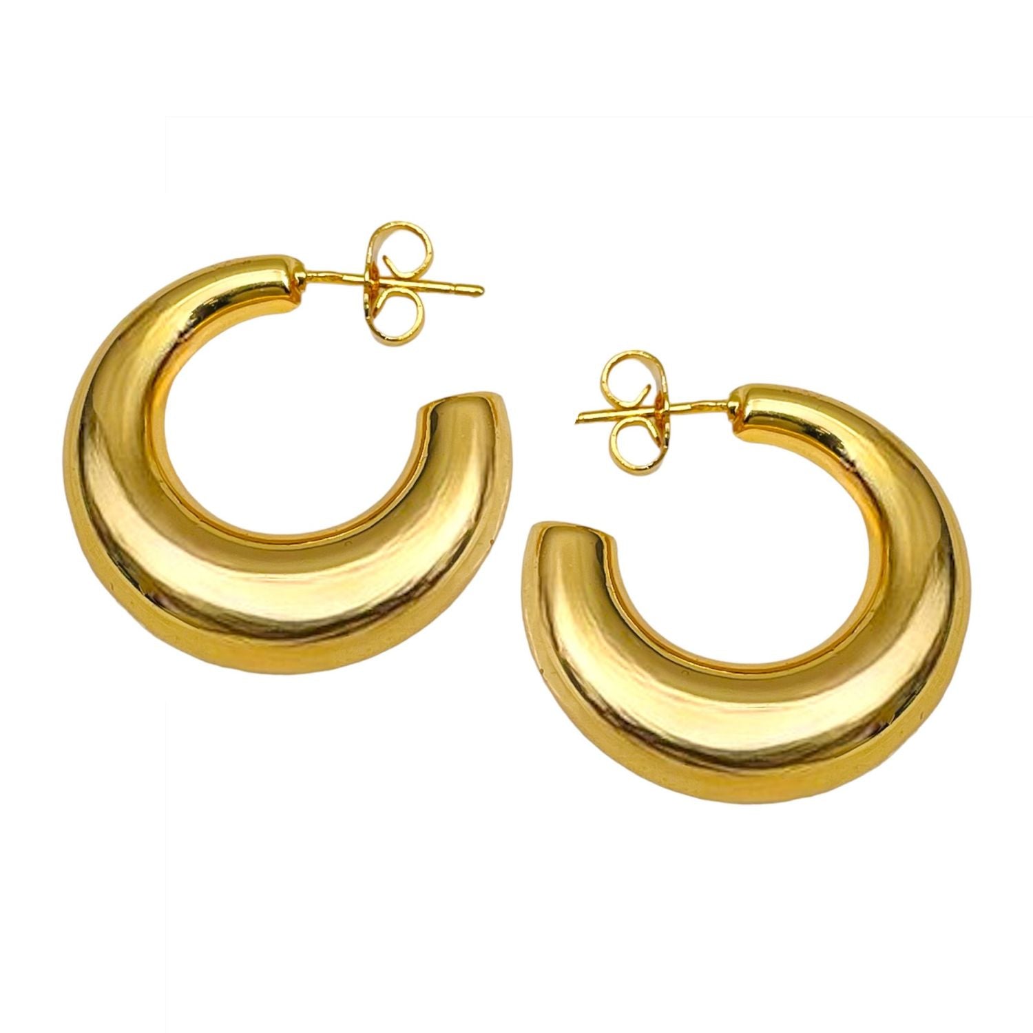 Crescent Stainless Steel Anti Tarnish 18K Gold Hoop Earring Pair Bulk