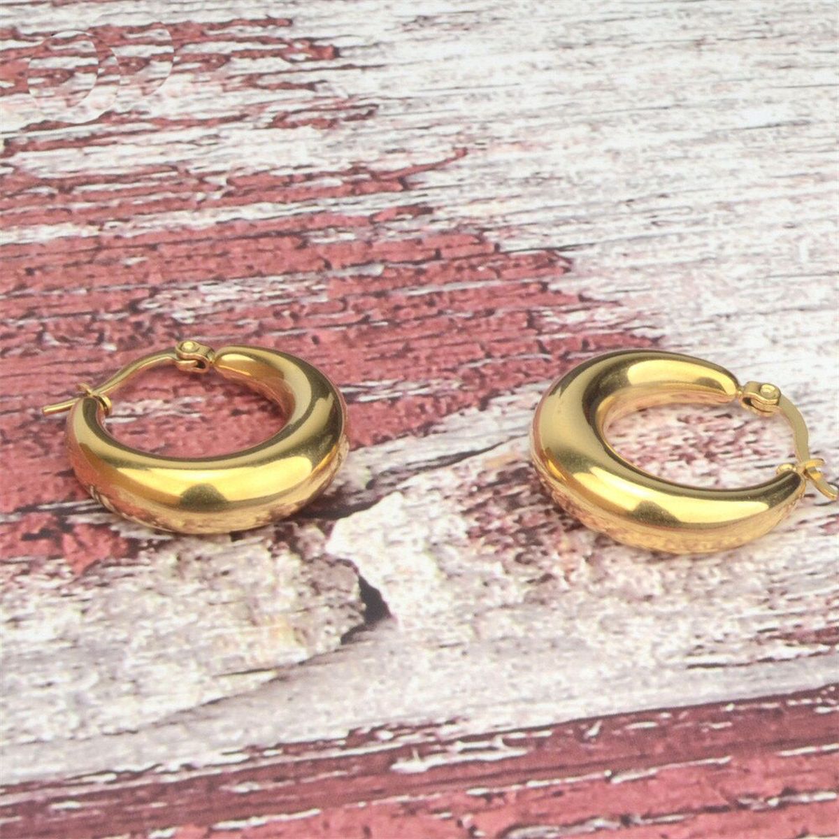 Daily Casual Stainless Steel Anti Tarnish Gold Hoop Earring Pair Bulk