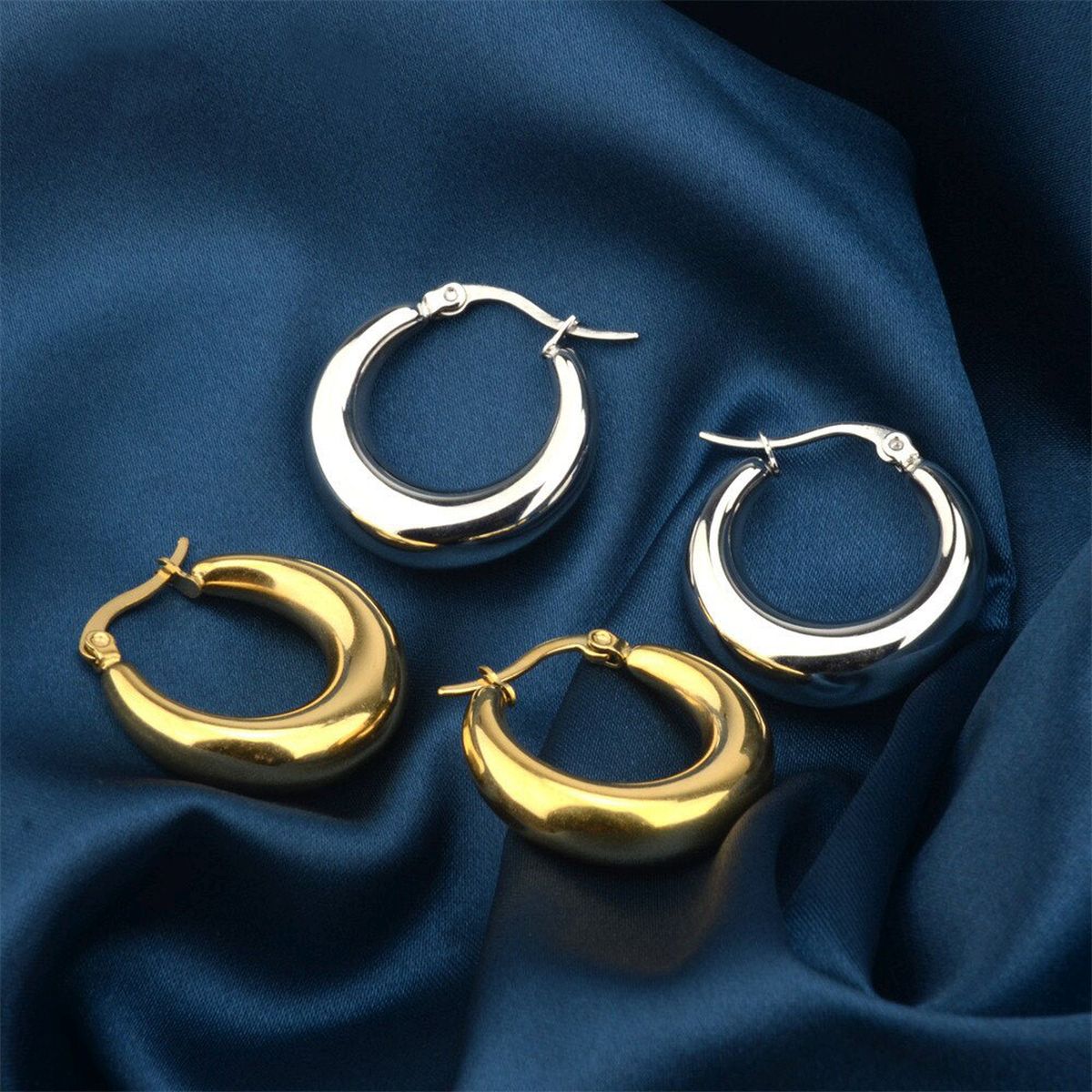 Daily Casual Stainless Steel Anti Tarnish Gold Hoop Earring Pair Bulk