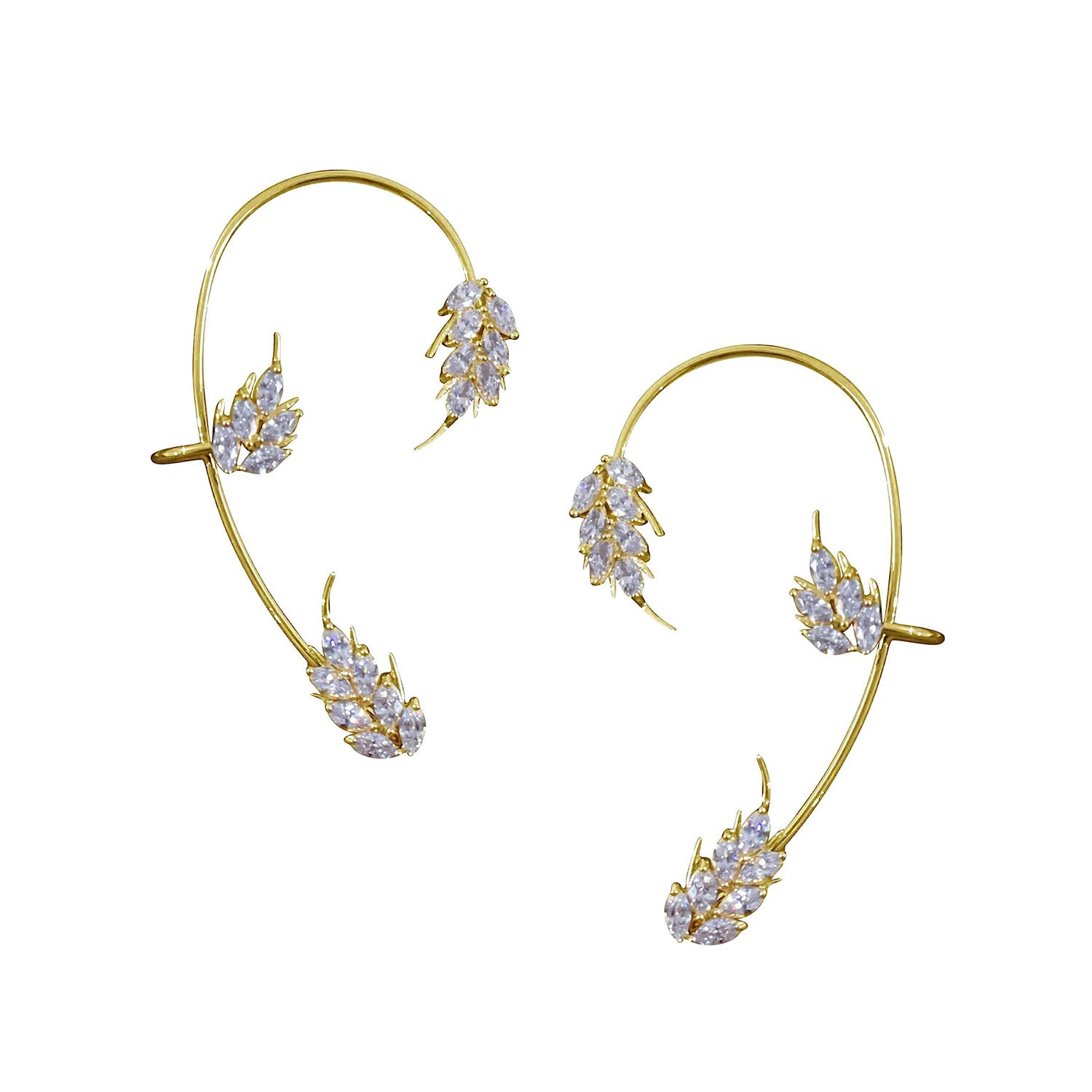 Floral Cubic Zirconia Marquise 18K Gold Copper Ear Cuff Earring Bulk