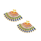 Smart Multi Color Fan Cubic Zirconia Gold Copper Earring Pair Bulk