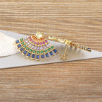 Smart Multi Color Fan Cubic Zirconia Gold Copper Earring Pair Bulk