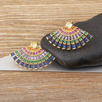Smart Multi Color Fan Cubic Zirconia Gold Copper Earring Pair Bulk