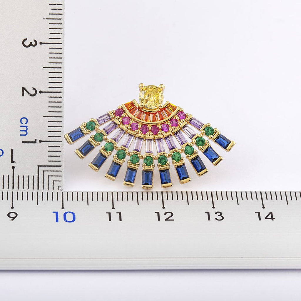 Smart Multi Color Fan Cubic Zirconia Gold Copper Earring Pair Bulk