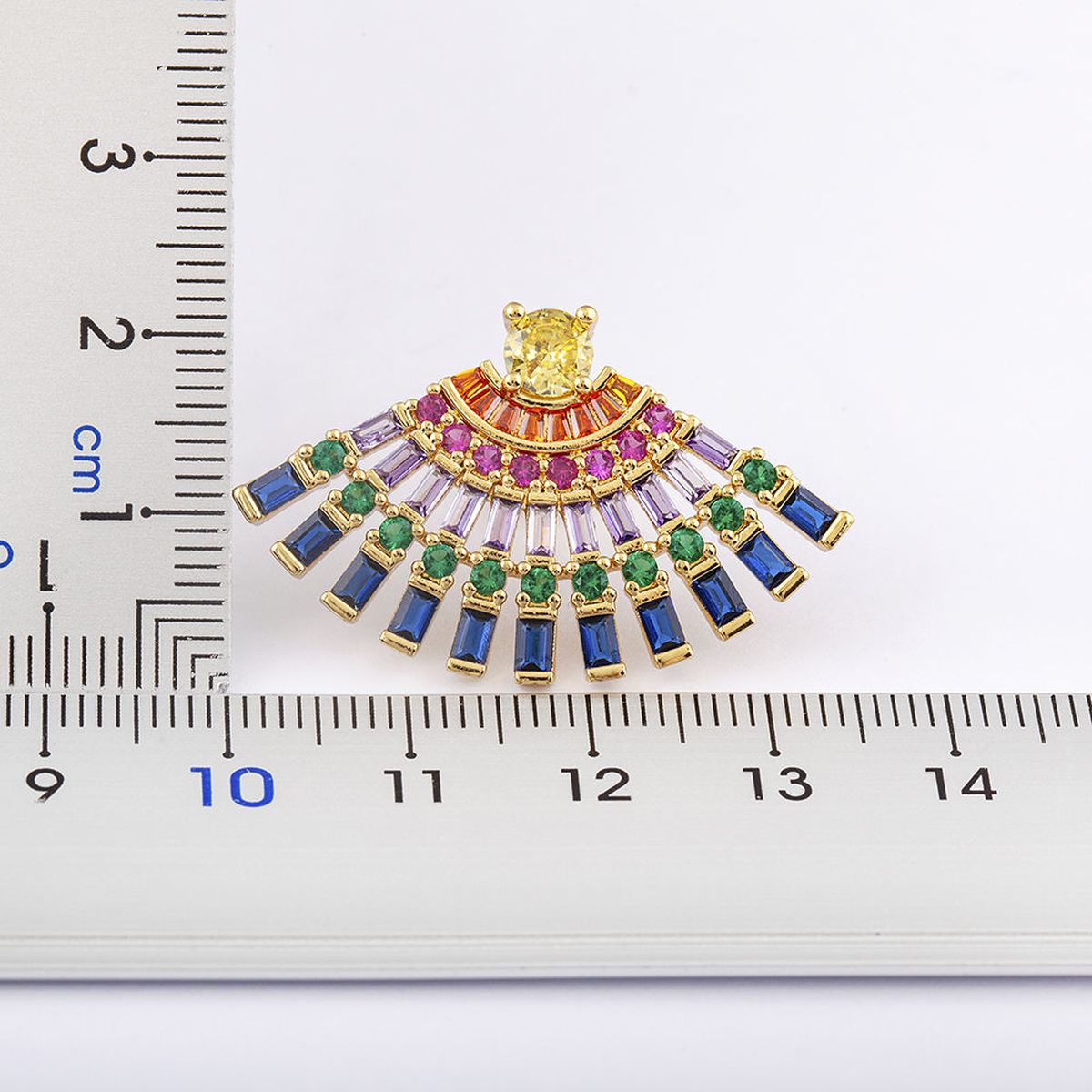 Smart Multi Color Fan Cubic Zirconia Gold Copper Earring Pair Bulk