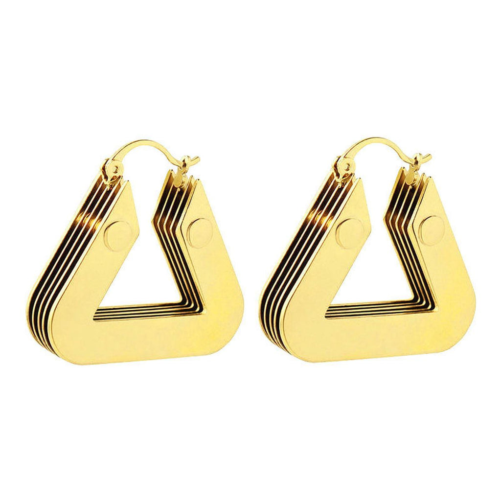 Layered 3D Triangle Chunky 18K Gold Anti Tarnish Hoop Earring Bulk