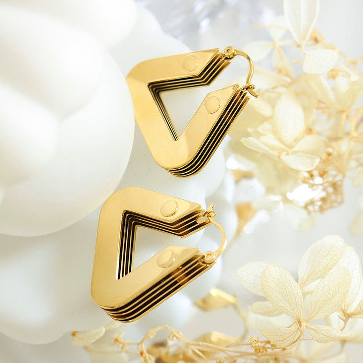 Layered 3D Triangle Chunky 18K Gold Anti Tarnish Hoop Earring Bulk