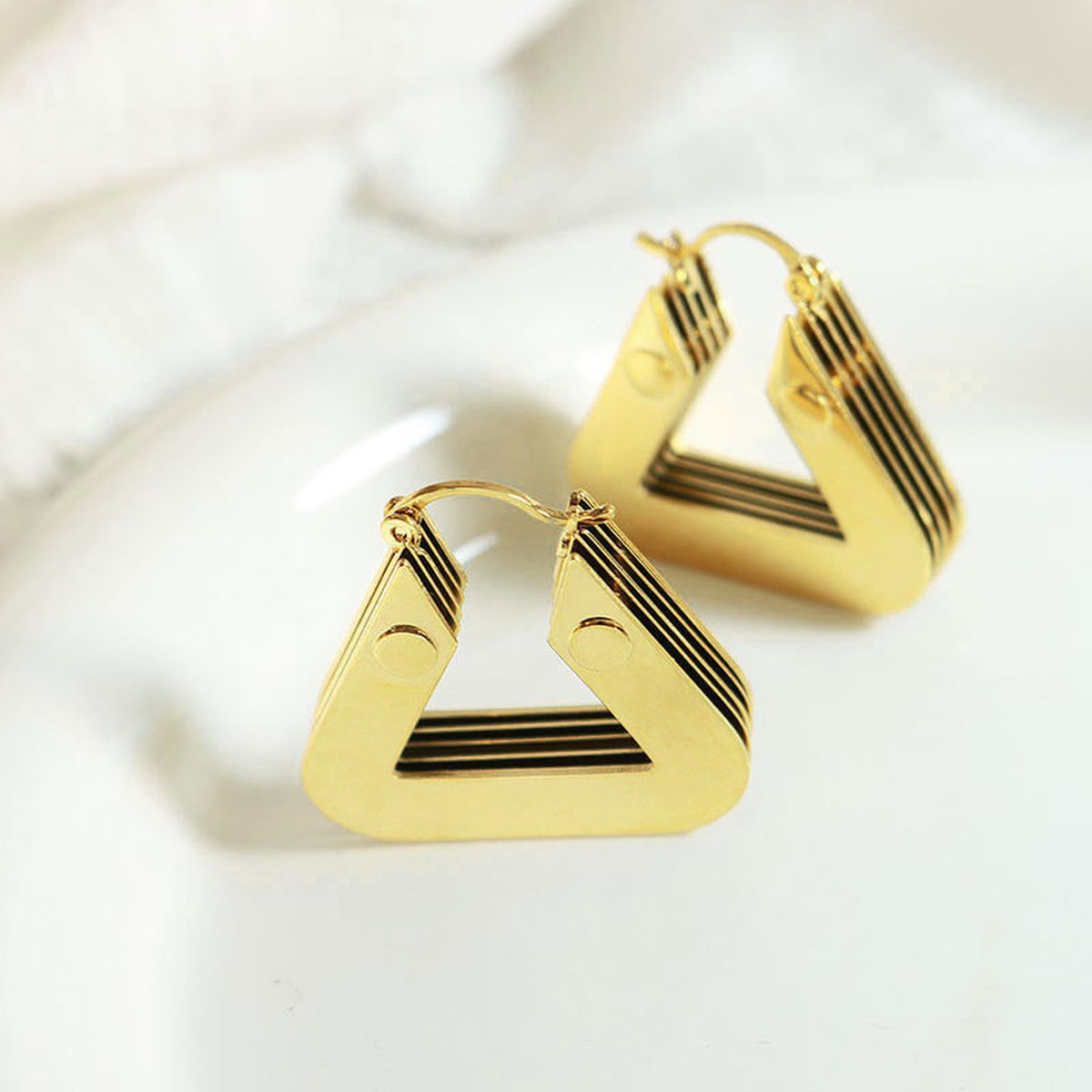 Layered 3D Triangle Chunky 18K Gold Anti Tarnish Hoop Earring Bulk