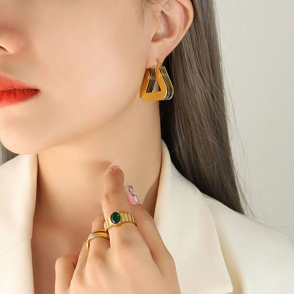 Layered 3D Triangle Chunky 18K Gold Anti Tarnish Hoop Earring Bulk