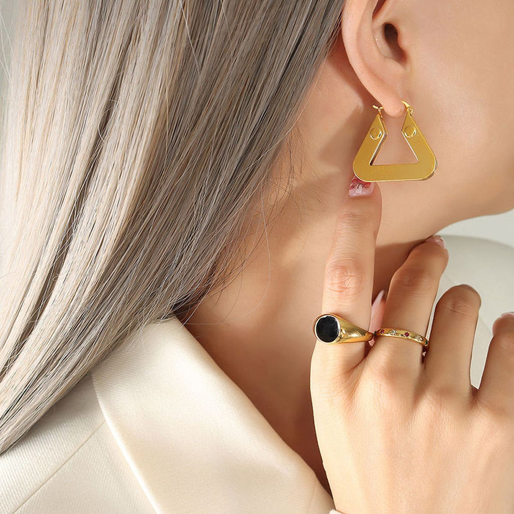 Layered 3D Triangle Chunky 18K Gold Anti Tarnish Hoop Earring Bulk