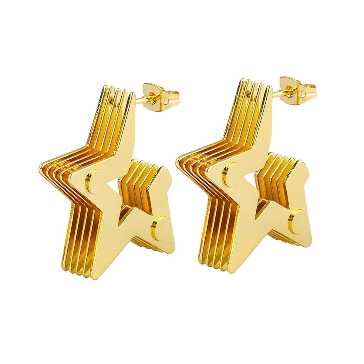 Layered 3D Star Chunky 18K Gold Anti Tarnish Hoop Earring Women Bulk
