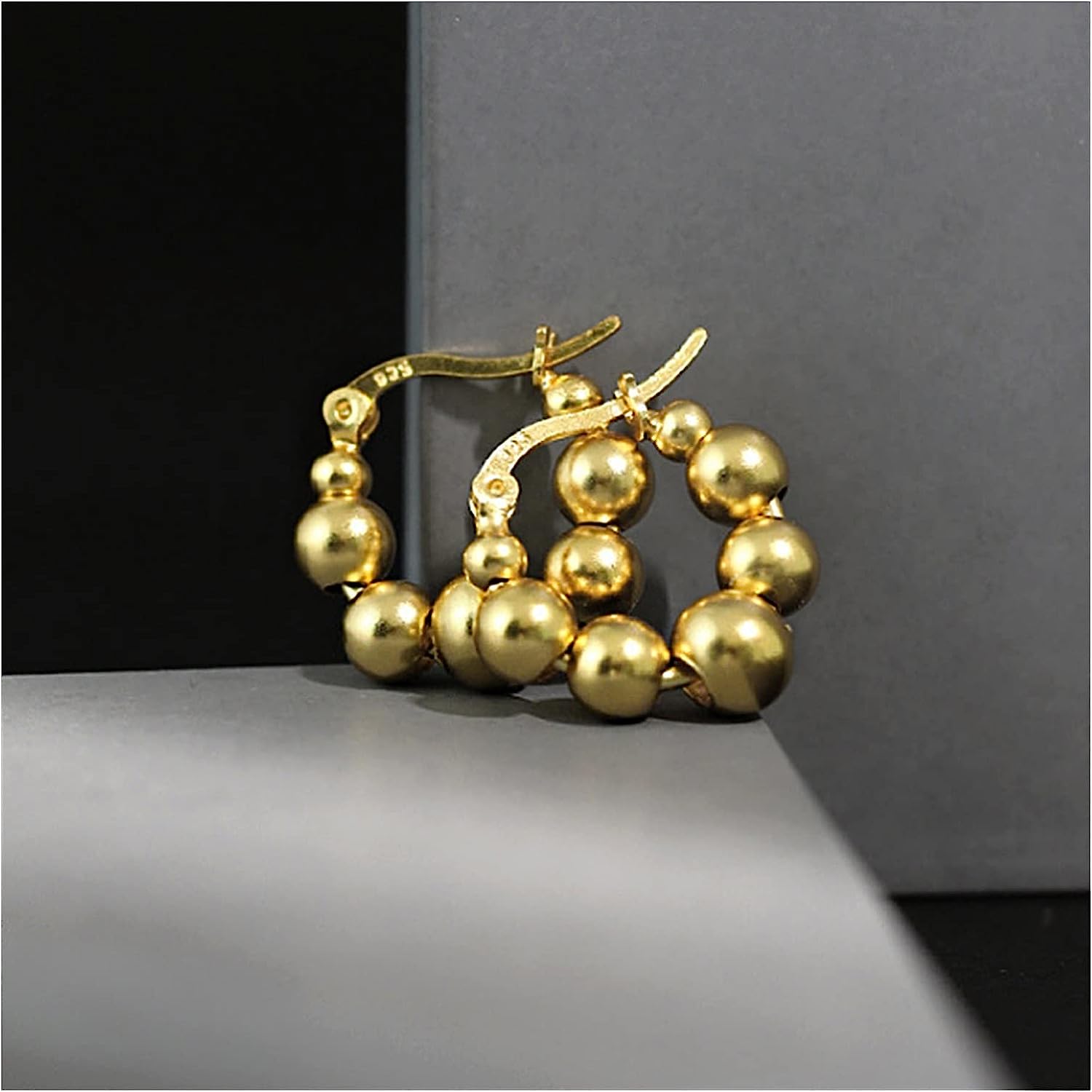 Glossy Balls 18K Gold Anti Tarnish Hoop Bali Earrings Pair Women Bulk