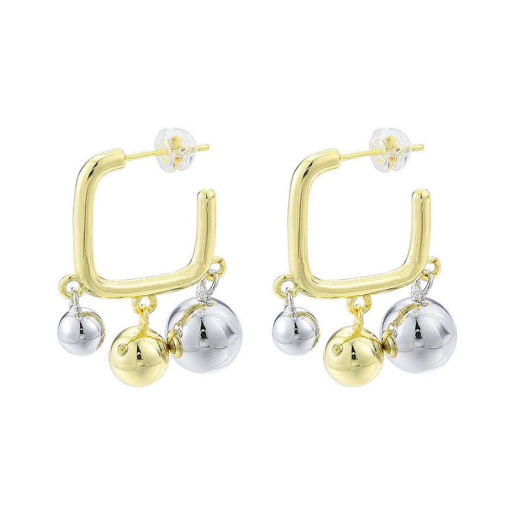 Glossy Balls Two Tone 18K Gold Anti Tarnish Hoop Bali Earrings Bulk