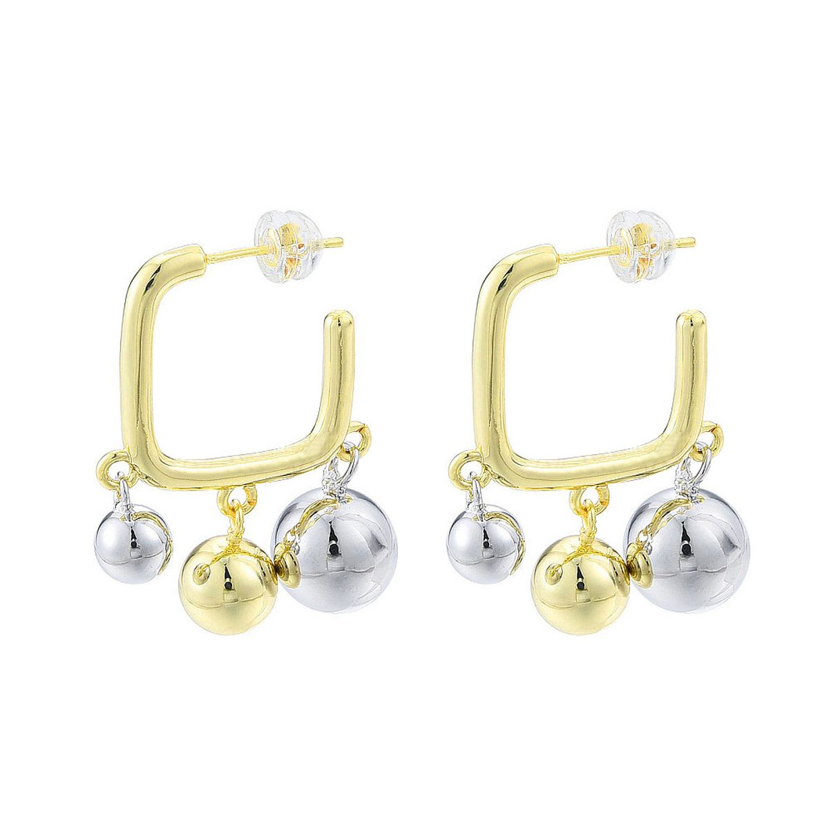 Glossy Balls Two Tone 18K Gold Anti Tarnish Hoop Bali Earrings Bulk