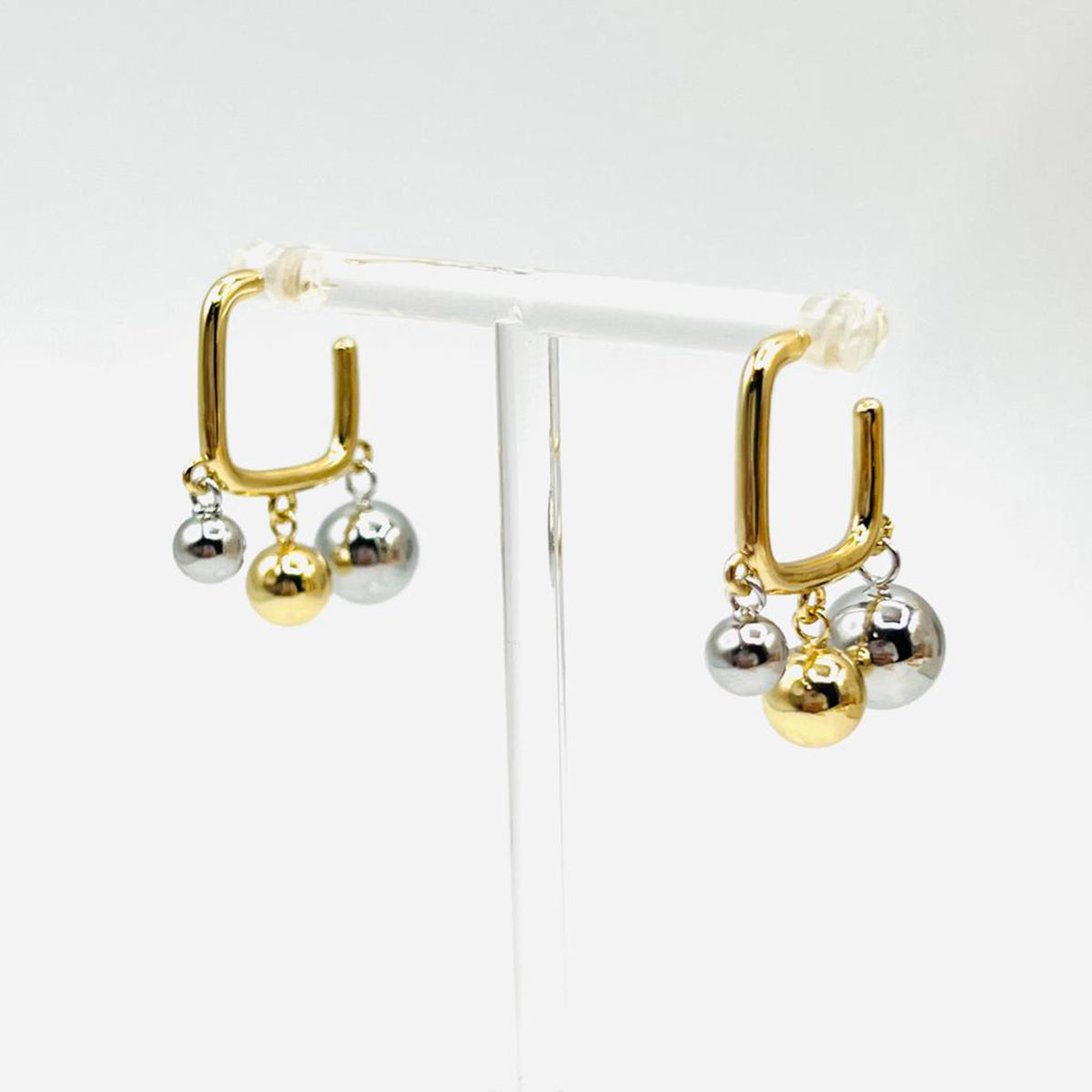 Glossy Balls Two Tone 18K Gold Anti Tarnish Hoop Bali Earrings Bulk