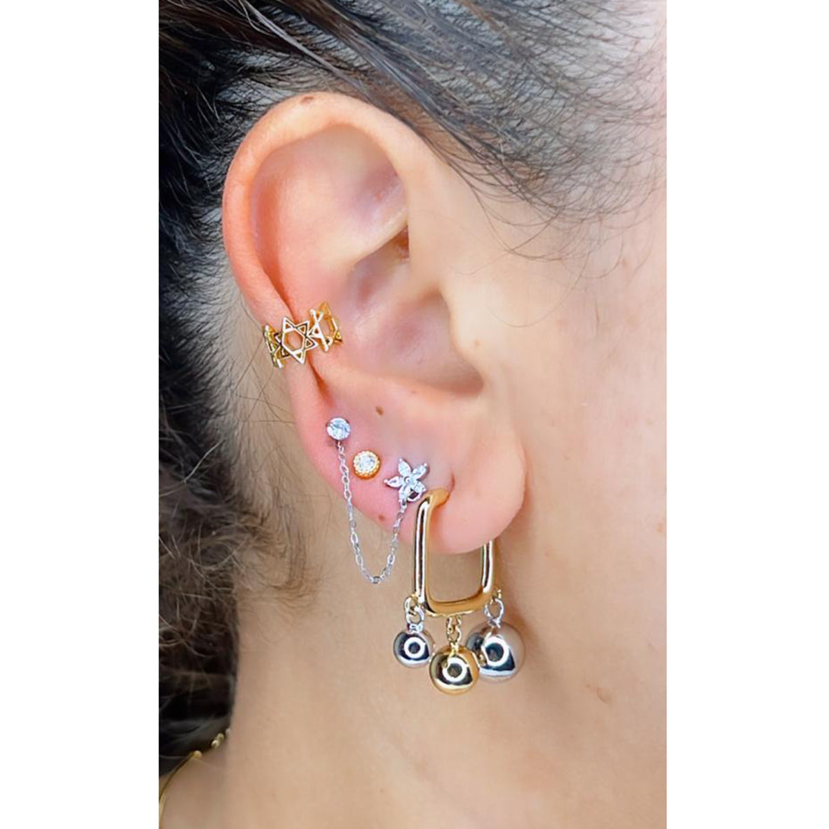 Glossy Balls Two Tone 18K Gold Anti Tarnish Hoop Bali Earrings Bulk