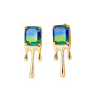 Blue Green Crystal 18K Frosted Gold Stud Earring Pair For Women Bulk