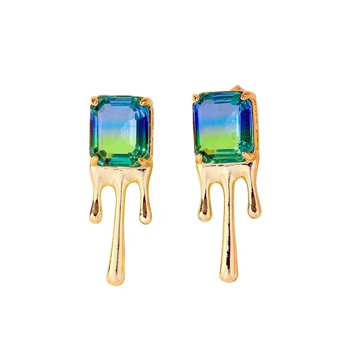 Blue Green Crystal 18K Frosted Gold Stud Earring Pair For Women Bulk