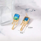 Blue Green Crystal 18K Frosted Gold Stud Earring Pair For Women Bulk