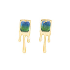 Blue Green Crystal 18K Frosted Gold Stud Earring Pair For Women Bulk