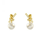 Ribbon Silver Pearl Cubic Zirconia Stud Earring For Women Bulk