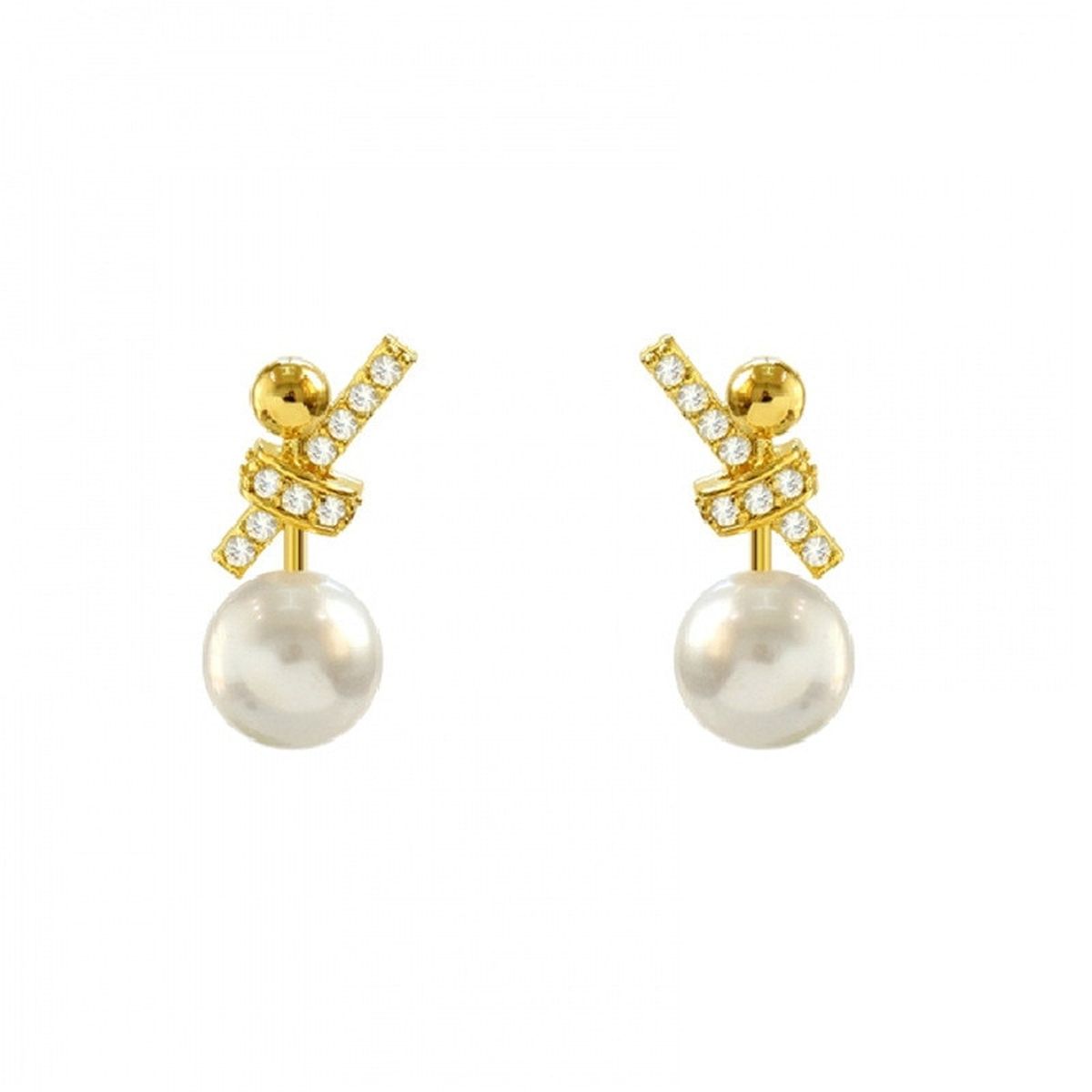 Ribbon Silver Pearl Cubic Zirconia Stud Earring For Women Bulk