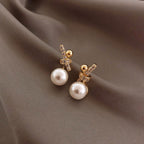 Ribbon Silver Pearl Cubic Zirconia Stud Earring For Women Bulk