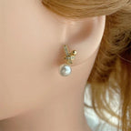 Ribbon Silver Pearl Cubic Zirconia Stud Earring For Women Bulk