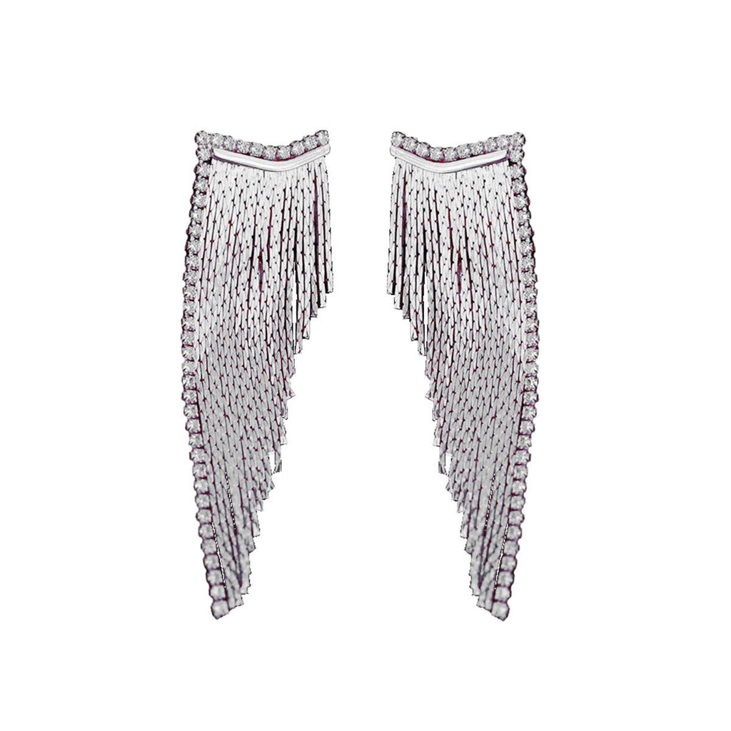 Glossy Silver Cubic Zirconia Long Dangling Chain Earring Women Bulk