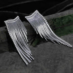 Glossy Silver Cubic Zirconia Long Dangling Chain Earring Women Bulk