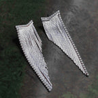Glossy Silver Cubic Zirconia Long Dangling Chain Earring Women Bulk