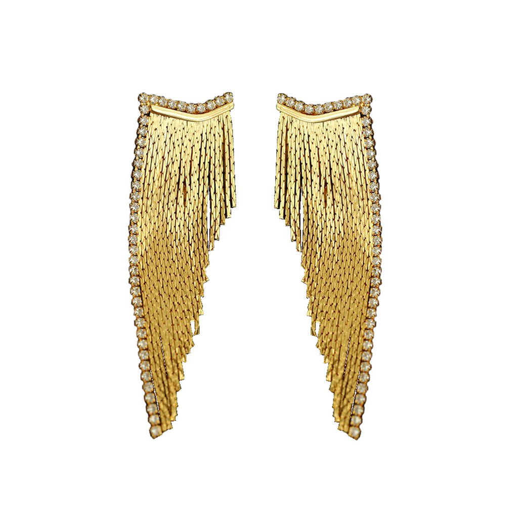 Glossy Silver Cubic Zirconia Long Dangling Chain Earring Women Bulk