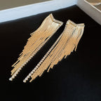 Glossy Silver Cubic Zirconia Long Dangling Chain Earring Women Bulk