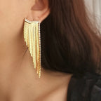 Glossy Silver Cubic Zirconia Long Dangling Chain Earring Women Bulk