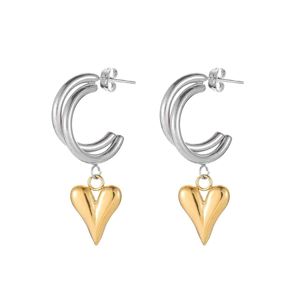 Love Heart Glossy Silver 18k Gold Dangling Hoop Earring for Women