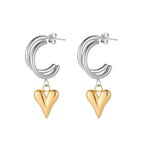 Love Heart Glossy Silver 18k Gold Dangling Hoop Earring for Women
