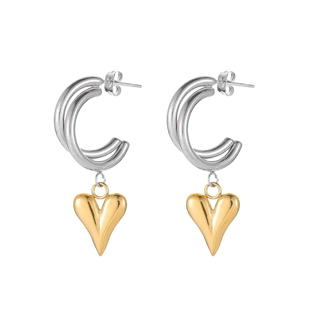 Love Heart Glossy Silver 18k Gold Dangling Hoop Earring for Women