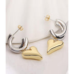 Love Heart Glossy Silver 18k Gold Dangling Hoop Earring for Women