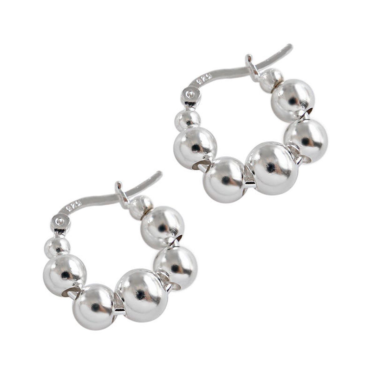 Glossy Balls Silver Anti Tarnish Hoop Bali Earrings Pair Women Bulk