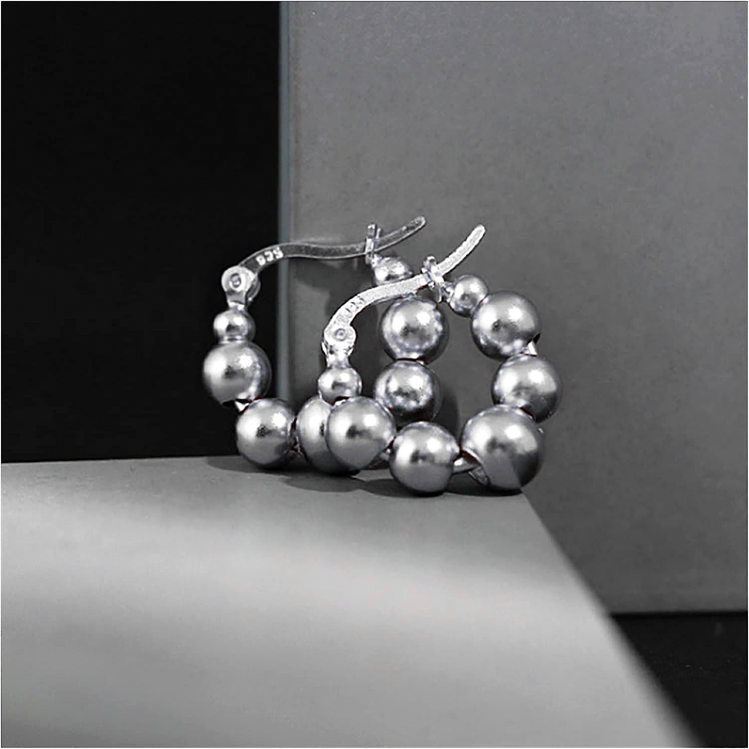 Glossy Balls Silver Anti Tarnish Hoop Bali Earrings Pair Women Bulk